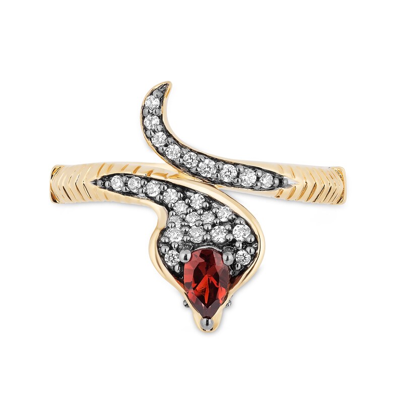 Main Image 4 of Enchanted Disney Villains Jafar Pear-Shaped Garnet and 1/6 CT. T.W. Diamond Snake Ring in 10K Gold