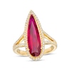 Thumbnail Image 0 of Pear-Shaped Lab-Created Ruby and White Lab-Created Sapphire Frame Ring in Sterling Silver with 14K Gold Plate - Size 7
