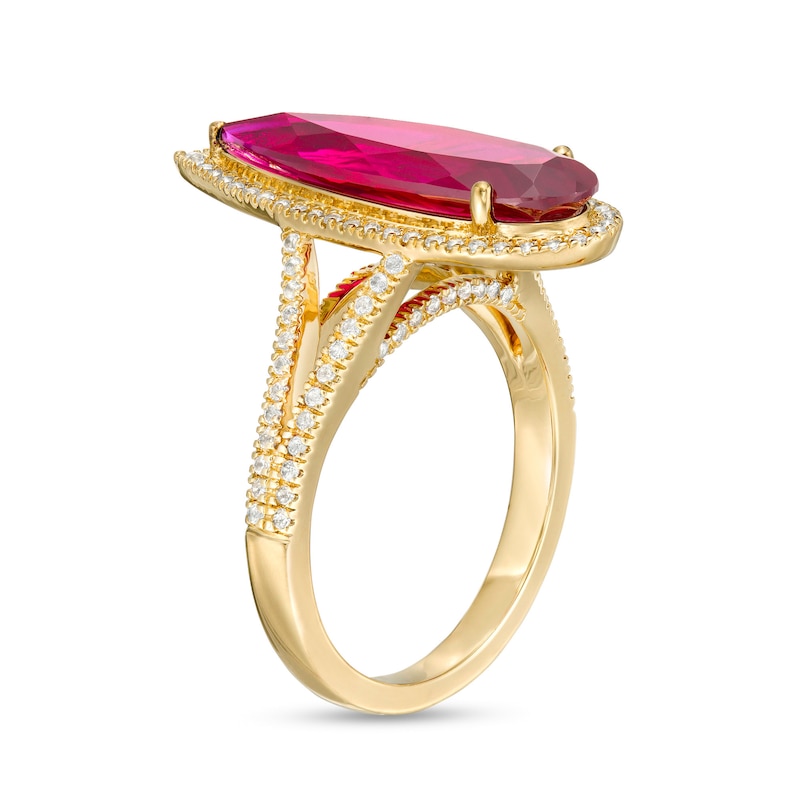Pear-Shaped Lab-Created Ruby and White Lab-Created Sapphire Frame Ring in Sterling Silver with 14K Gold Plate - Size 7