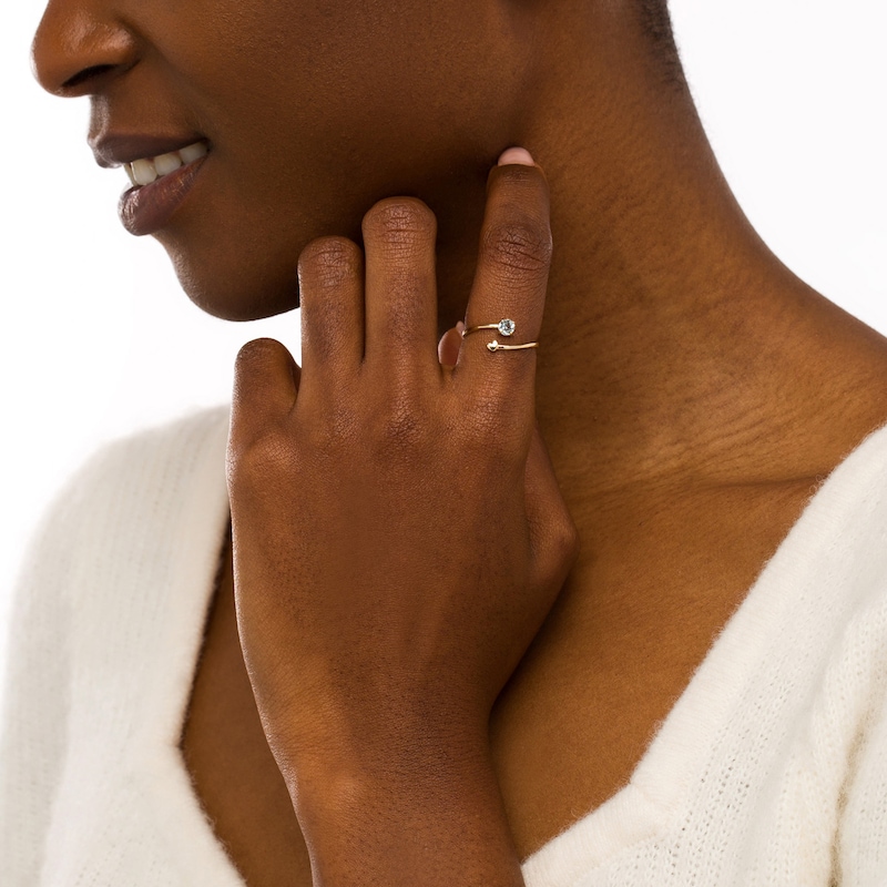 Main Image 2 of 4.0mm Aquamarine and Polished Heart Open Wrap Ring in 10K Gold