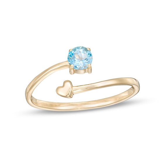 4.0mm Swiss Blue Topaz and Polished Heart Open Wrap Ring in 10K Gold