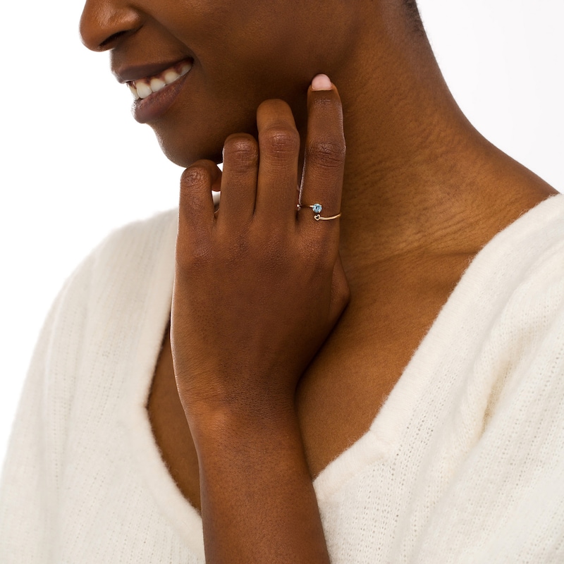 Main Image 2 of 4.0mm Swiss Blue Topaz and Polished Heart Open Wrap Ring in 10K Gold