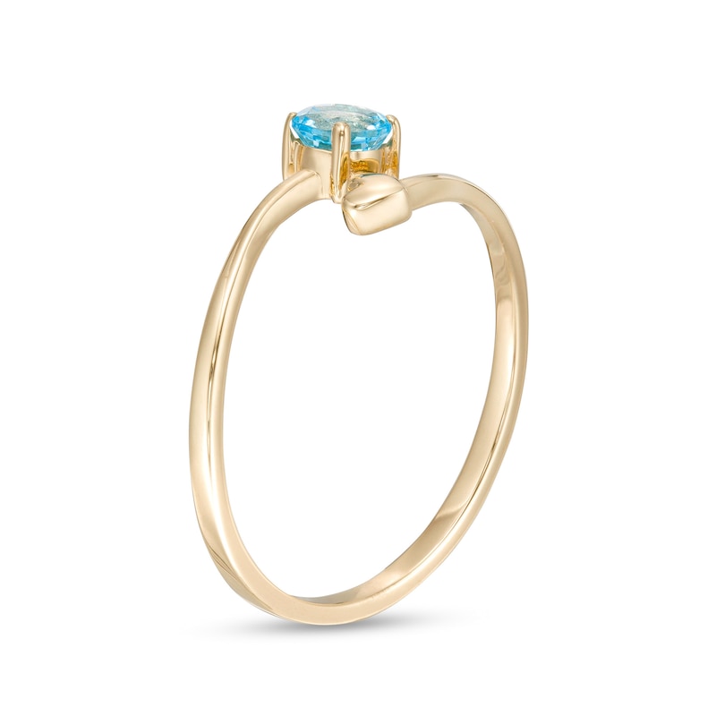 Main Image 3 of 4.0mm Swiss Blue Topaz and Polished Heart Open Wrap Ring in 10K Gold