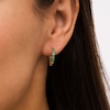 Thumbnail Image 1 of Emerald and White Sapphire Reversible Huggie Hoop Earrings in 10K Gold