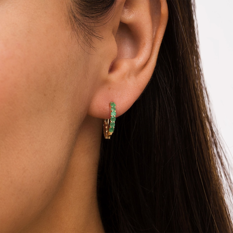 Emerald and White Sapphire Reversible Huggie Hoop Earrings in 10K Gold