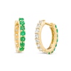 Thumbnail Image 2 of Emerald and White Sapphire Reversible Huggie Hoop Earrings in 10K Gold