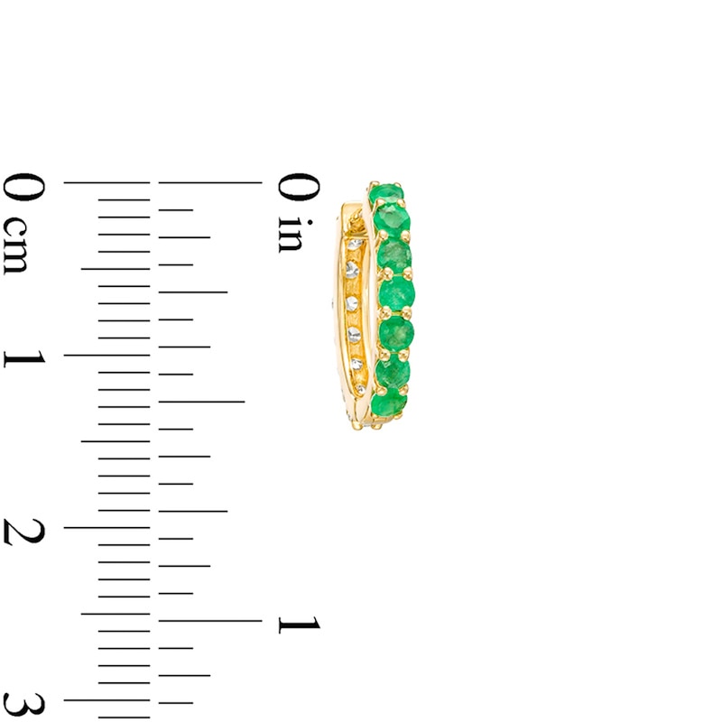 Emerald and White Sapphire Reversible Huggie Hoop Earrings in 10K Gold