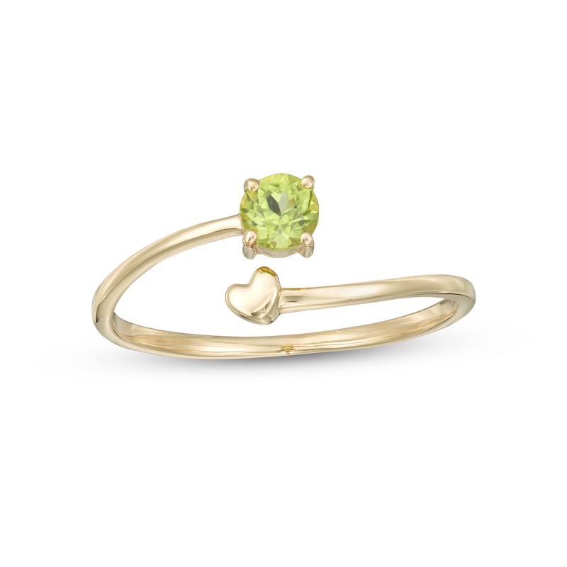 Main Image 1 of 4.0mm Peridot and Polished Heart Open Wrap Ring in 10K Gold