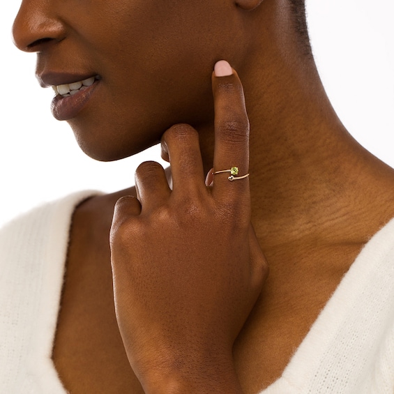 4.0mm Peridot and Polished Heart Open Wrap Ring in 10K Gold