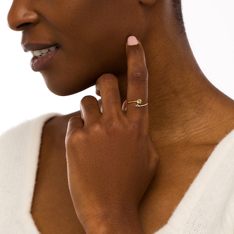 Main Image 2 of 4.0mm Peridot and Polished Heart Open Wrap Ring in 10K Gold