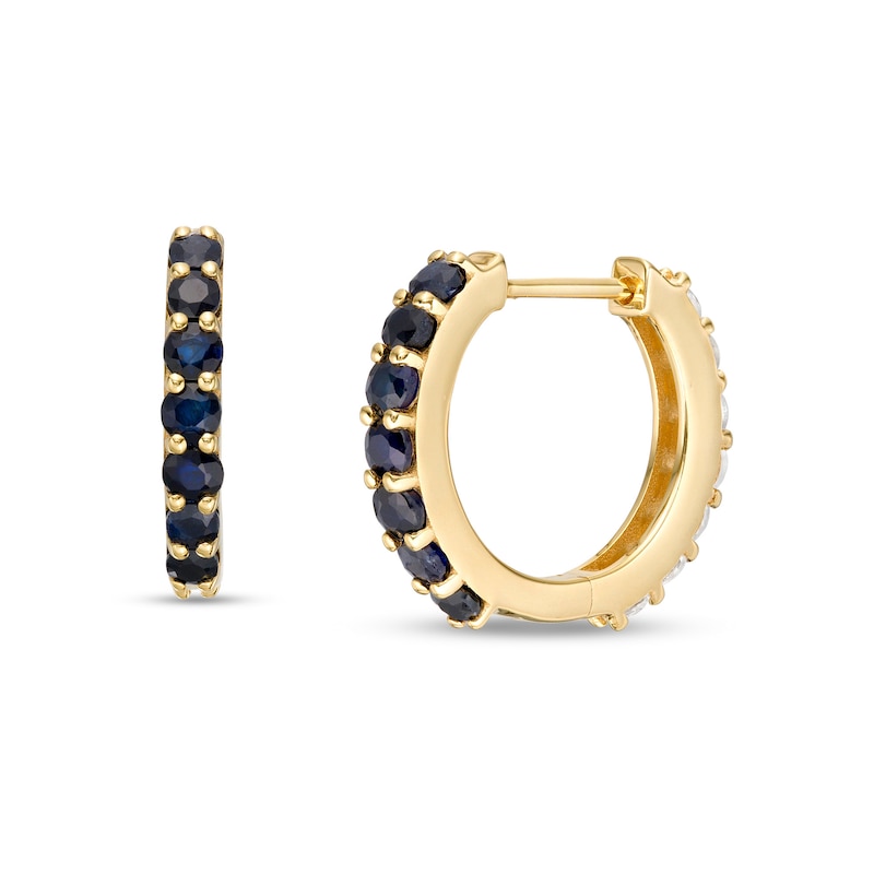 Main Image 1 of Blue and White Sapphire Reversible Huggie Hoop Earrings in 10K Gold