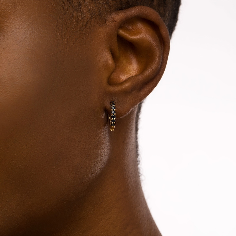 Main Image 2 of Blue and White Sapphire Reversible Huggie Hoop Earrings in 10K Gold
