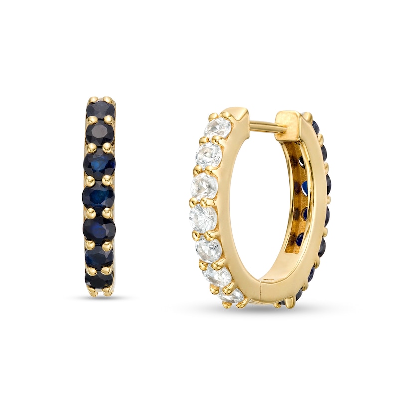 Main Image 3 of Blue and White Sapphire Reversible Huggie Hoop Earrings in 10K Gold