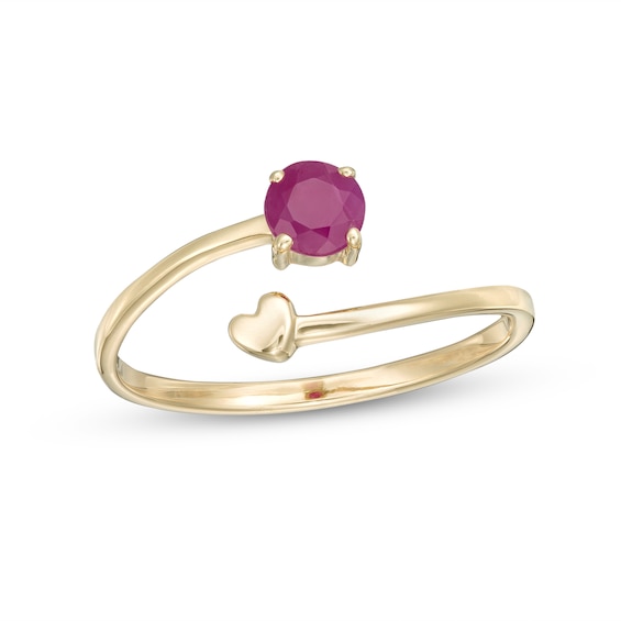 4.0mm Ruby and Polished Heart Open Wrap Ring in 10K Gold