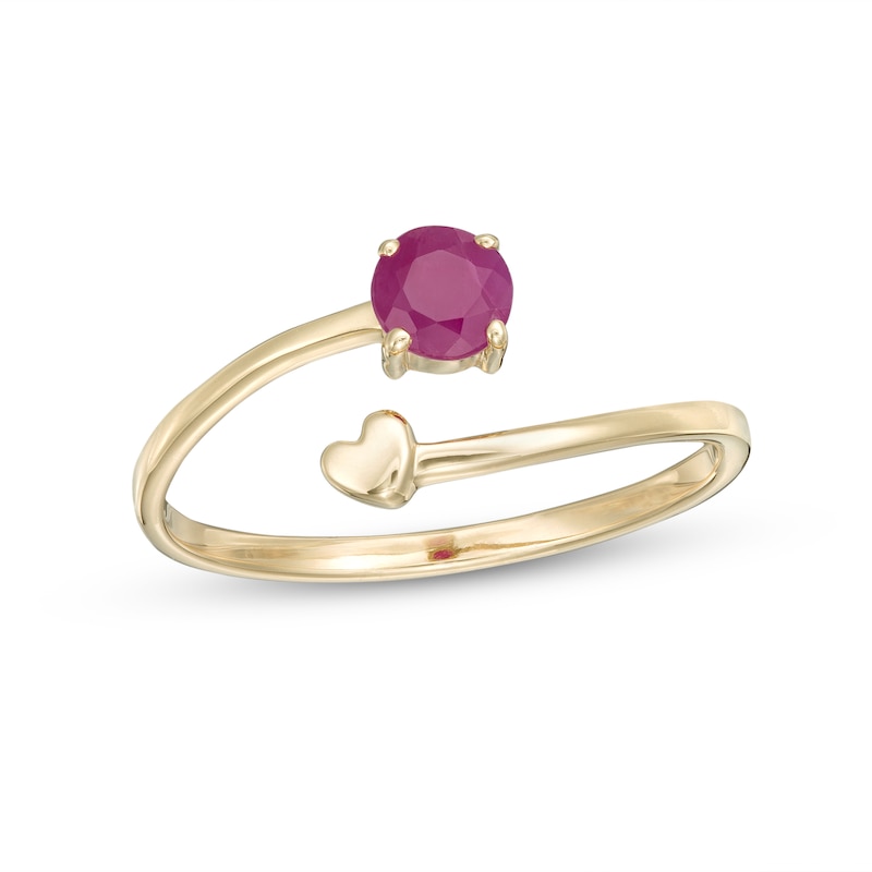 Main Image 1 of 4.0mm Ruby and Polished Heart Open Wrap Ring in 10K Gold