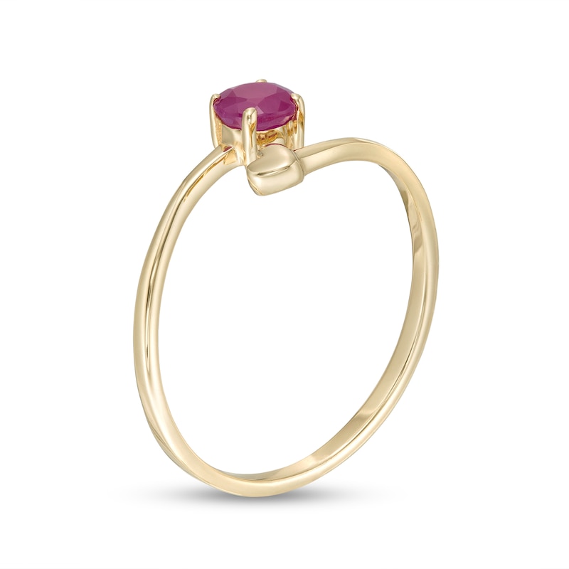 4.0mm Ruby and Polished Heart Open Wrap Ring in 10K Gold