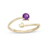 Thumbnail Image 0 of 4.0mm Amethyst and Polished Heart Open Wrap Ring in 10K Gold