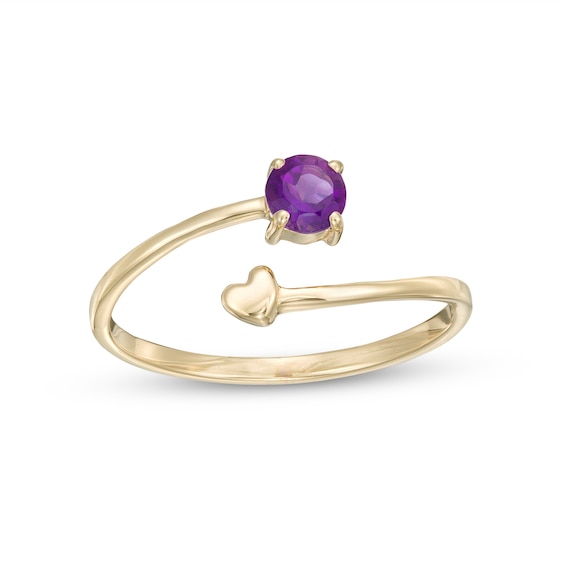 4.0mm Amethyst and Polished Heart Open Wrap Ring in 10K Gold