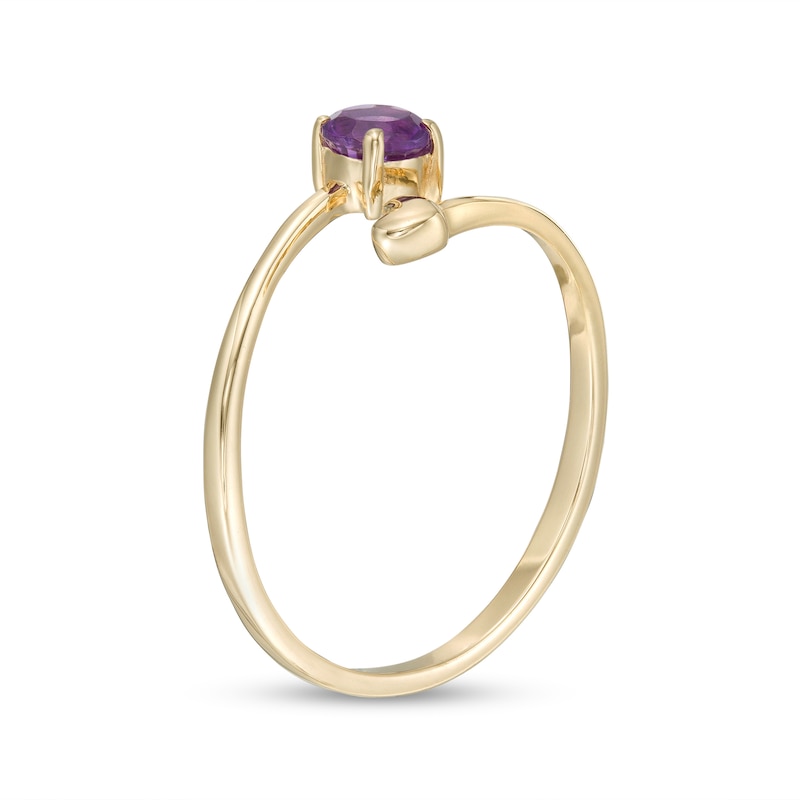 4.0mm Amethyst and Polished Heart Open Wrap Ring in 10K Gold