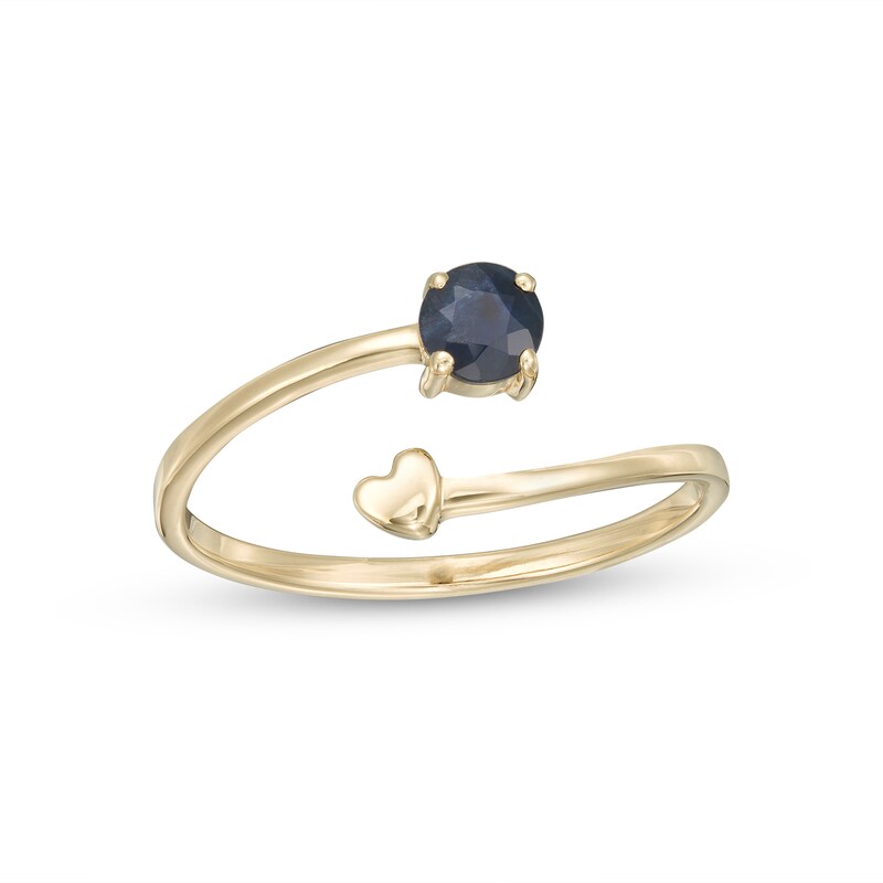 Main Image 1 of 4.0mm Blue Sapphire and Polished Heart Open Wrap Ring in 10K Gold
