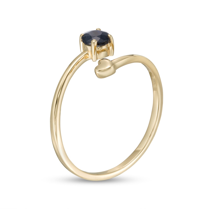 Main Image 3 of 4.0mm Blue Sapphire and Polished Heart Open Wrap Ring in 10K Gold