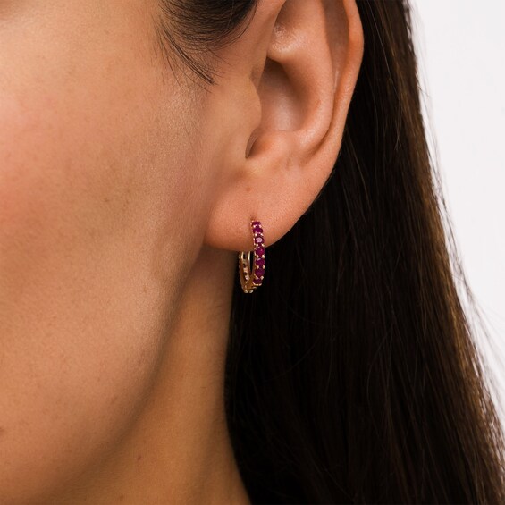 Ruby and White Sapphire Reversible Huggie Hoop Earrings in 10K Gold