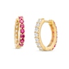 Ruby and White Sapphire Reversible Huggie Hoop Earrings in 10K Gold