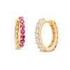 Thumbnail Image 3 of Ruby and White Sapphire Reversible Huggie Hoop Earrings in 10K Gold