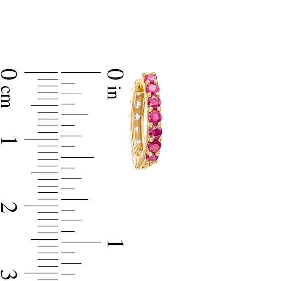 Ruby and White Sapphire Reversible Huggie Hoop Earrings in 10K Gold