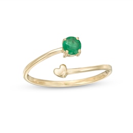 4.0mm Emerald and Polished Heart Open Wrap Ring in 10K Gold