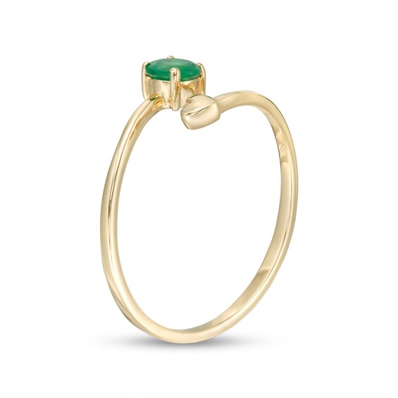4.0mm Emerald and Polished Heart Open Wrap Ring in 10K Gold
