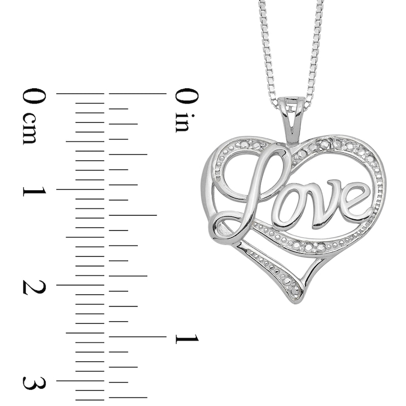 Main Image 2 of Diamond Accent Beaded Cursive &quot;Love&quot; with Ribbon Heart Pendant in Sterling Silver – 16&quot;