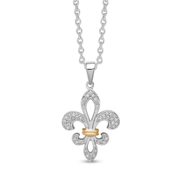 1/10 CT. T.W. Diamond Fleur-de-Lis Pendant in Sterling Silver and 14K Gold