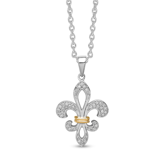 1/10 CT. T.w. Diamond Fleur-de-Lis Pendant in Sterling Silver and 14K Gold