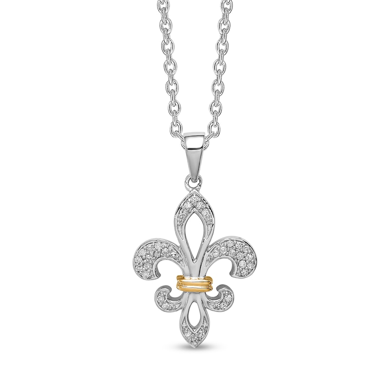 Main Image 1 of 1/10 CT. T.W. Diamond Fleur-de-Lis Pendant in Sterling Silver and 14K Gold