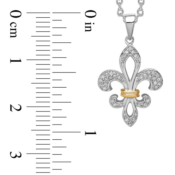1/10 CT. T.w. Diamond Fleur-de-Lis Pendant in Sterling Silver and 14K Gold