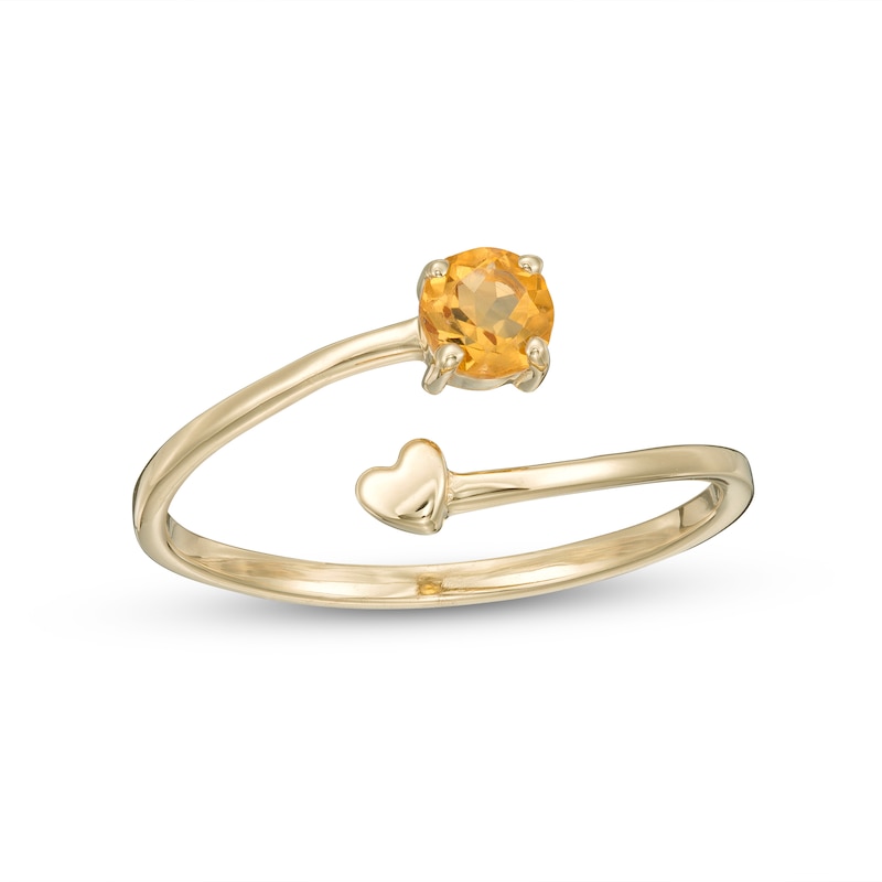 Main Image 1 of 4.0mm Citrine and Polished Heart Open Wrap Ring in 10K Gold