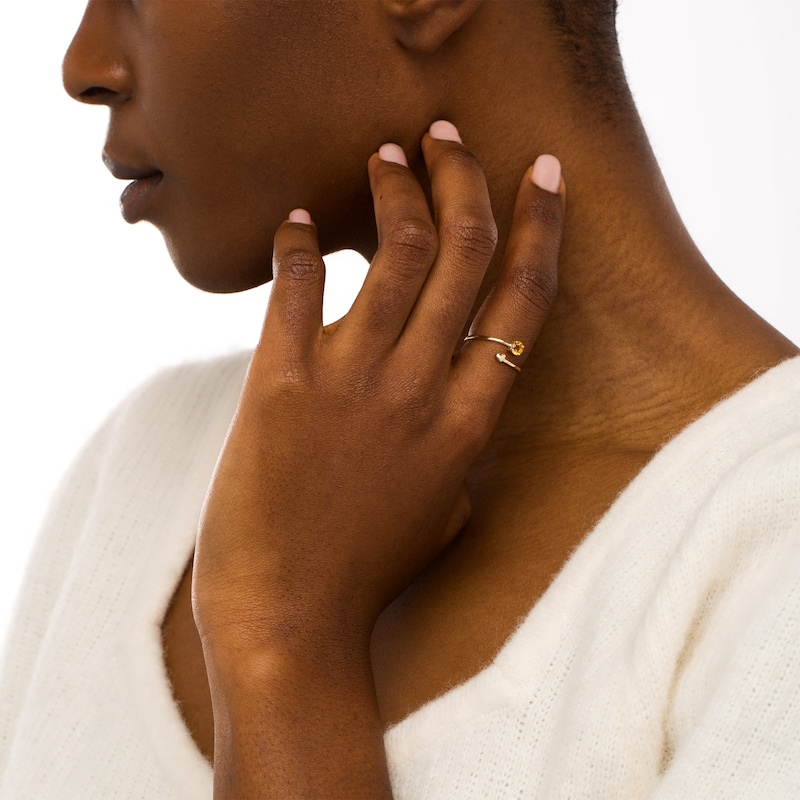Main Image 2 of 4.0mm Citrine and Polished Heart Open Wrap Ring in 10K Gold