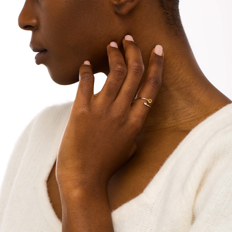 4.0mm Citrine and Polished Heart Open Wrap Ring in 10K Gold