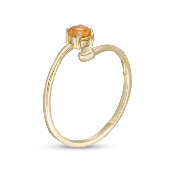4.0mm Citrine and Polished Heart Open Wrap Ring in 10K Gold
