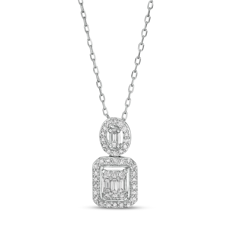 Main Image 1 of Marilyn Monroe™ Collection 3/8 CT. T.W. Emerald and Oval-Shaped Diamond Pendant in 10K White Gold