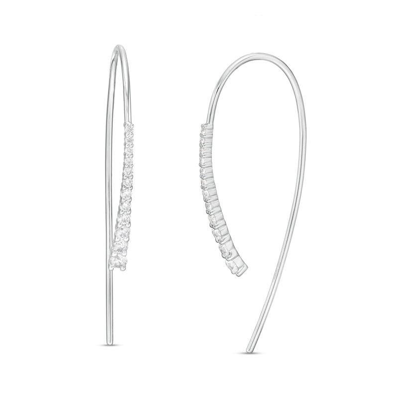 Main Image 1 of 1/2 CT. T.W. Diamond Graduated Linear Threader Earrings in 10K White Gold
