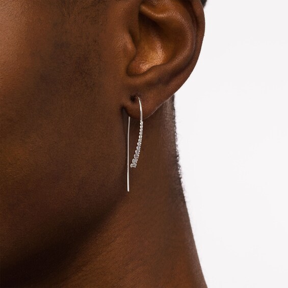 1/2 CT. T.w. Diamond Graduated Linear Threader Earrings in 10K White Gold