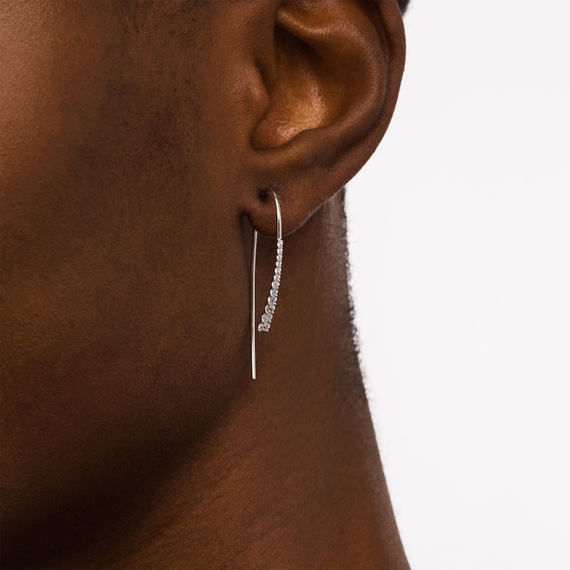 Main Image 2 of 1/2 CT. T.W. Diamond Graduated Linear Threader Earrings in 10K White Gold