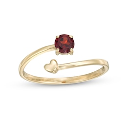 4.0mm Garnet and Polished Heart Open Wrap Ring in 10K Gold