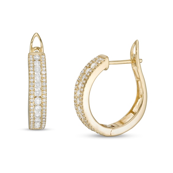 1 CT. T.w. Diamond Channel Triple Row Hoop Earrings in 10K Gold