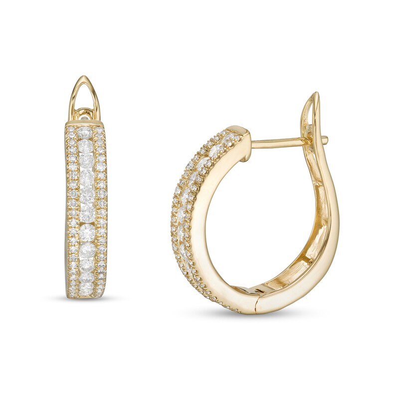 Main Image 1 of 1 CT. T.W. Diamond Channel Triple Row Hoop Earrings in 10K Gold