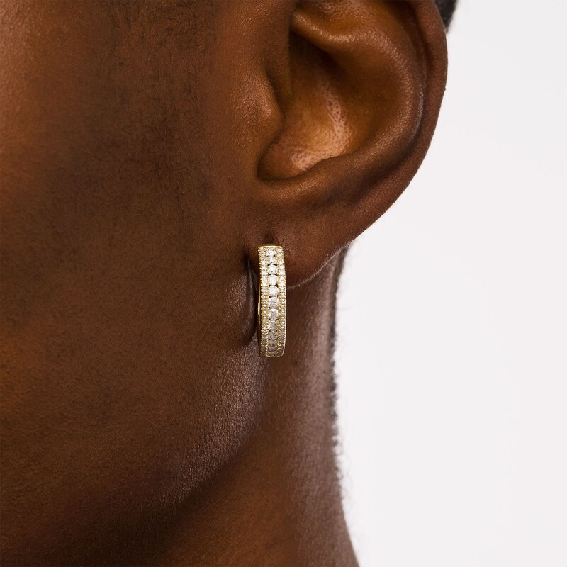 Main Image 2 of 1 CT. T.W. Diamond Channel Triple Row Hoop Earrings in 10K Gold