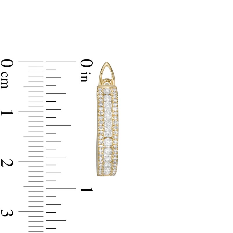 Main Image 3 of 1 CT. T.W. Diamond Channel Triple Row Hoop Earrings in 10K Gold