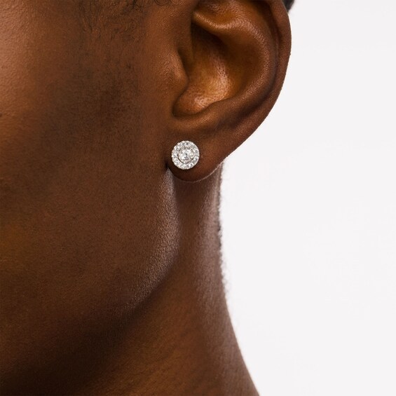 1/2 CT. T.w. Baguette and Round Diamond Frame Stud Earrings in 10K White Gold
